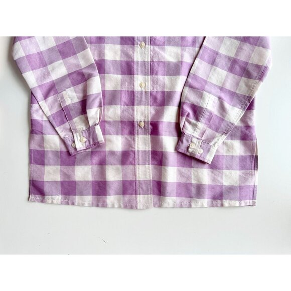 Vintage 90's SILKLAND Purple White Silk Buffalo Check Button Down Shirt, Size M - Picture 8 of 12